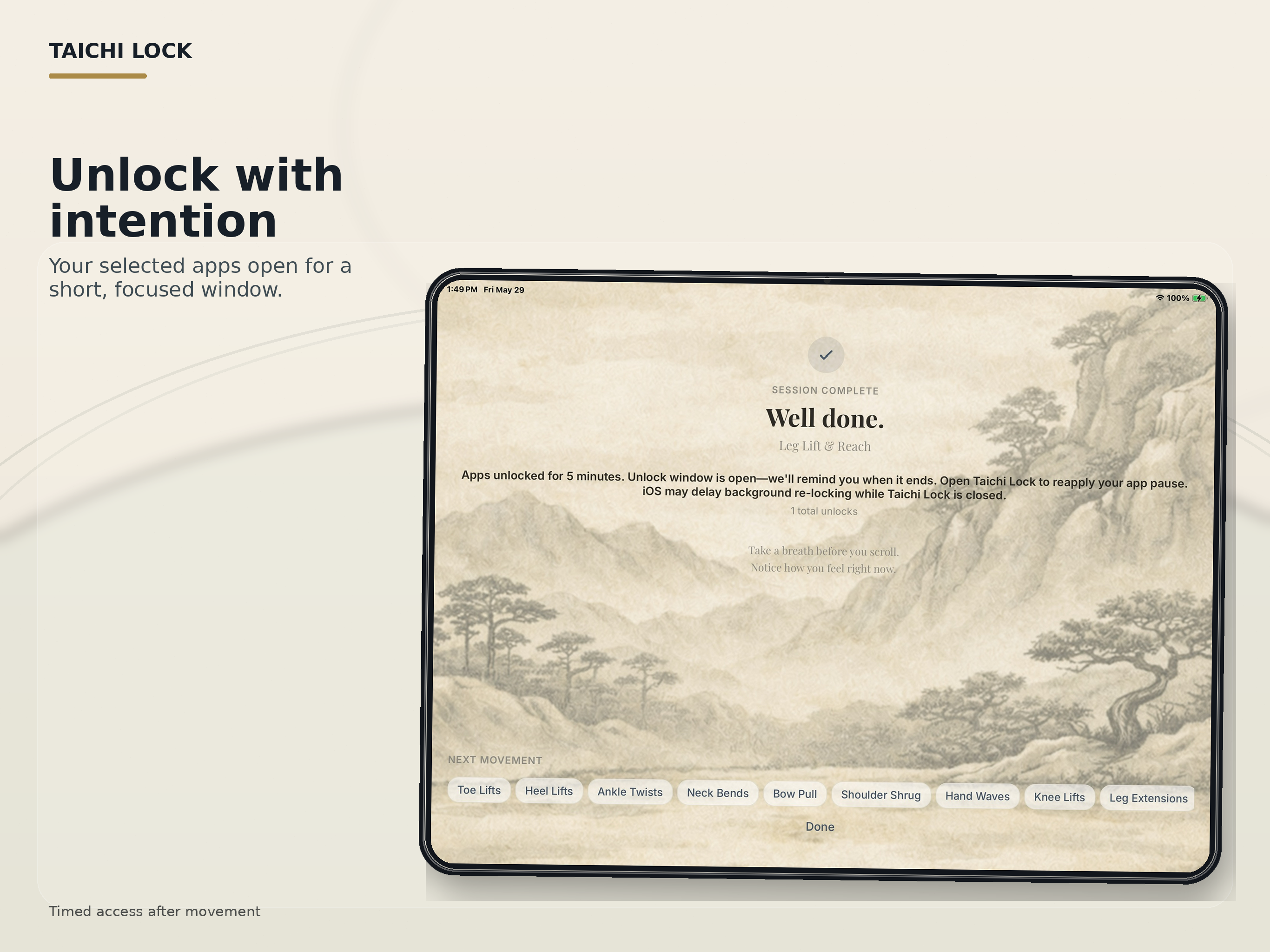 Taichi Lock unlock success screen on iPad